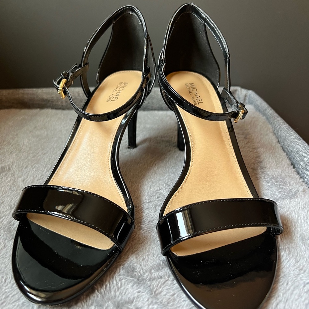 Michael Kors Black Patent Leather Heels with Ankle Strap